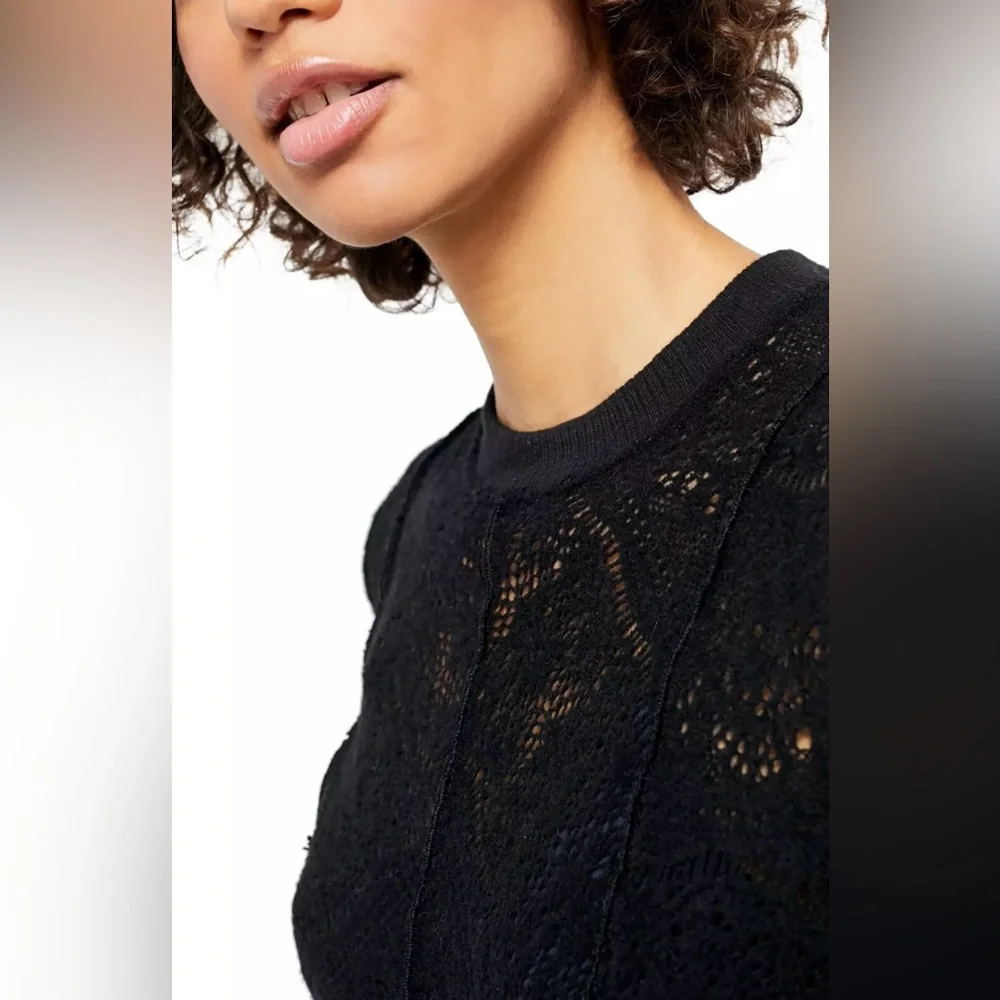 Free People Coffee in the Morning Tunic Top Size XS in Black